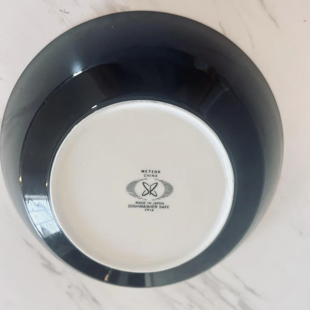 Vintage Meteor China Serving Bowl Made in Japan 1960s Black Green White Gorgeous